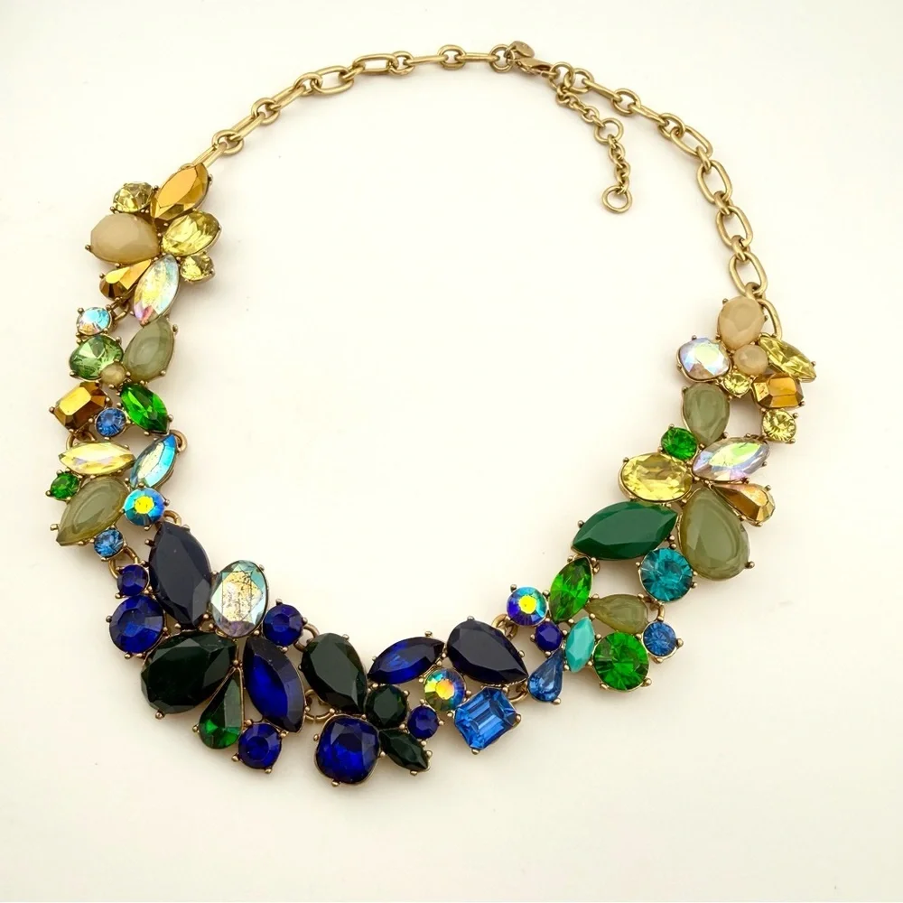 J. Crew Multicolor Ombré Gem Necklace in Blue, Green & Gold
